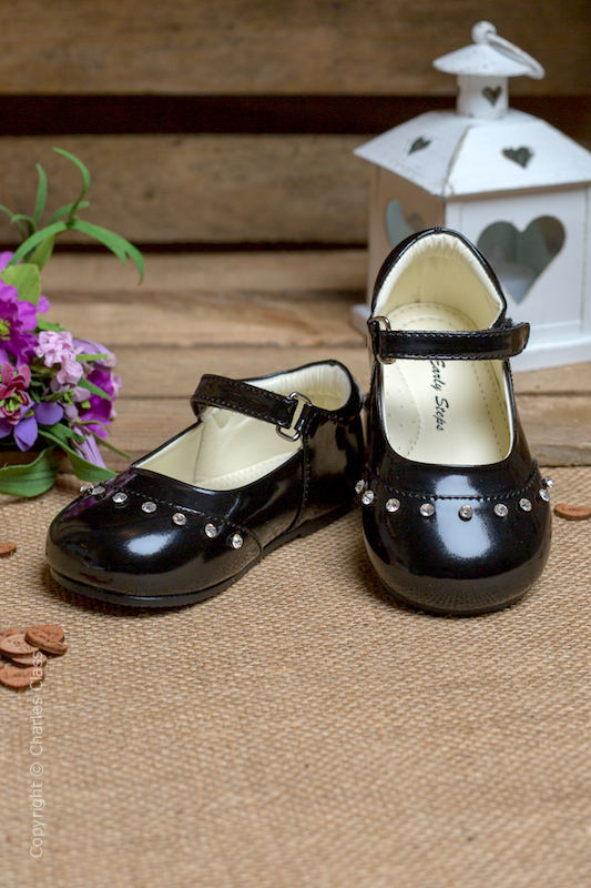 Girls Black Fairy Sparkle Patent Leather Shoes